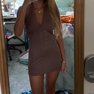 H&M brown halter bodycon mini dress S